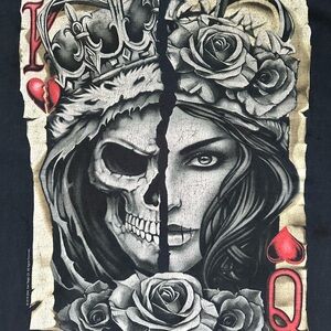 DOM Tattoo King & Queen of Hearts split-face skull Gothic Graphic T-Shirt 3XL